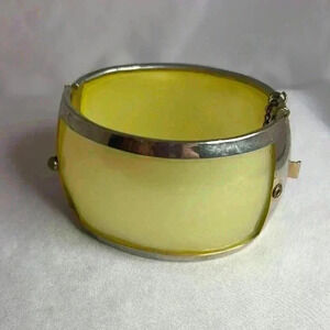 Yellow/gold.. lucite  ..Hinged bangle Cuff Bracelet